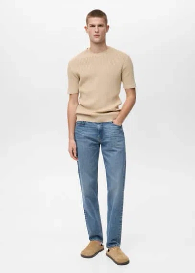 Mango Man Braided Cotton Knitted T-shirt Ecru