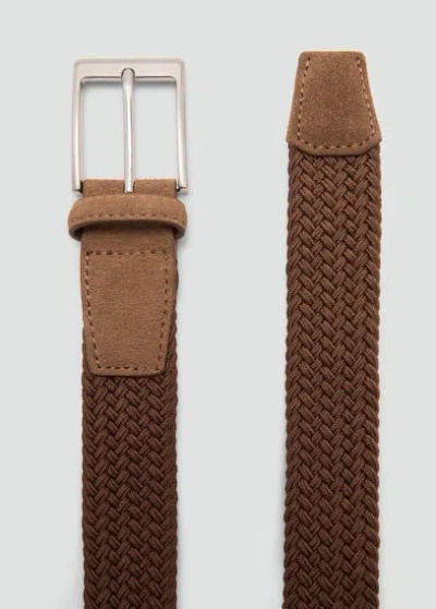 Mango Man Braided Elastic Belt Medium Brown