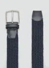 Mango Man Braided Elastic Belt Navy In Blue