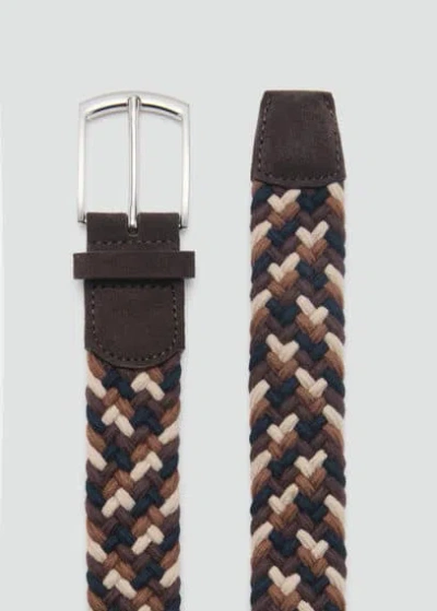 Mango Man Braided Elastic Coloured Belt Brown