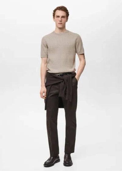 Mango Man Braided Fine-knit T-shirt Ice Grey