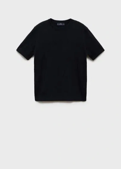 Mango Man Braided Fine-knit T-shirt Night Blue