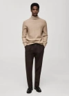 Shop Mango Man Braided Knit Turtleneck Sweater Beige