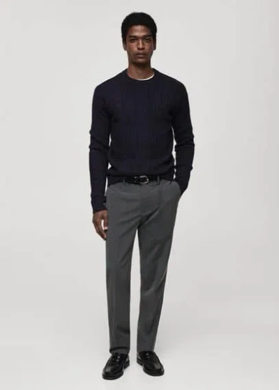 Mango Man Braided Knitted Sweater Dark Navy