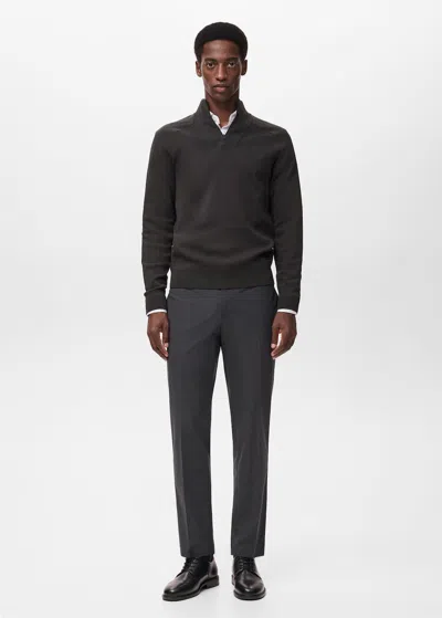 Mango Man Breathable Zip-neck Sweater Dark Green In Gold