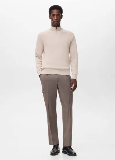Mango Man Breathable Zip-neck Sweater Ivory White In Gold