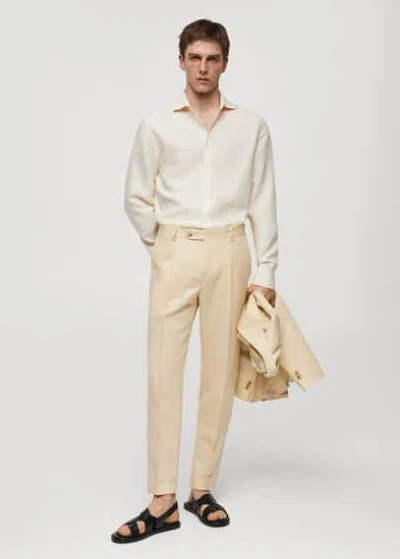 Mango Man Camisa Slim Fit Tencel Lino Beige