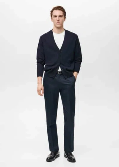 Mango Man Knitted Cotton Cardigan With Buttons Night Blue