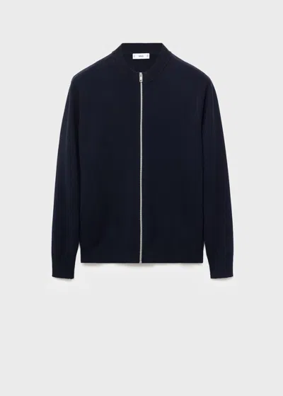 Mango Man Zipped Knit Cardigan Navy