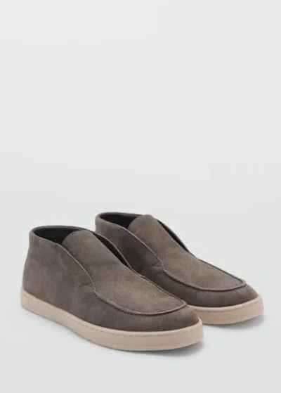 Mango Man Casual Split Leather Ankle Boots Khaki