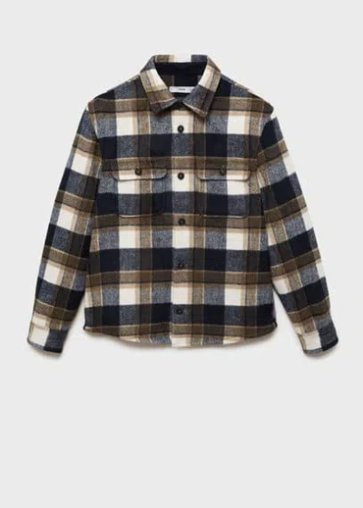 Mango Man Check Flannel Overshirt Dark Navy