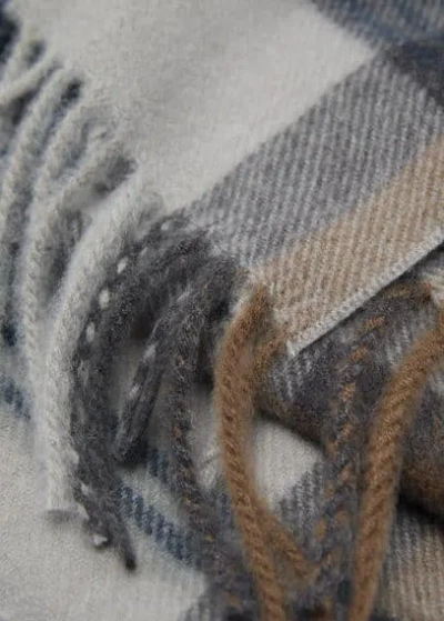 Mango Man Check Fringed Scarf Grey