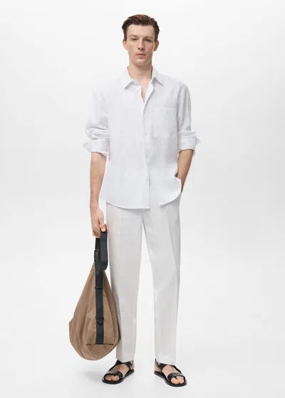 Mango Man Chemise 100 % Lin Avec Poche Blanc Cassé - Homme - Xl -