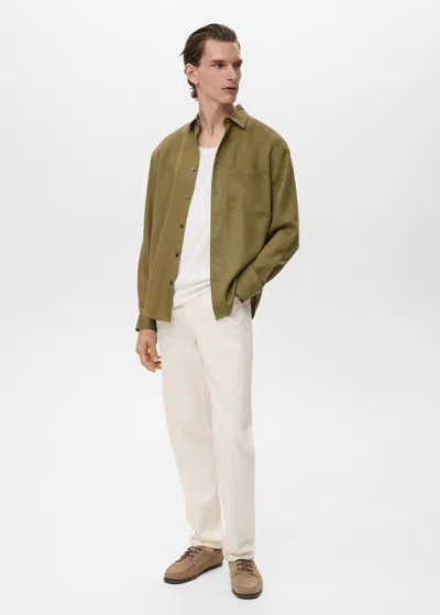 Mango Man 100% Tencel Shirt With Pocket Olive Green