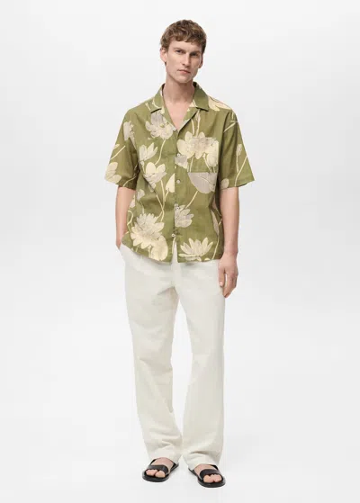 Mango Man Floral Print Shirt Green