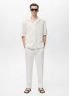 Mango Man Cotton Blouse With Openwork Detail Off White