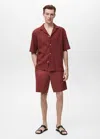 Mango Man Cotton Blouse With Openwork Detail Cherry