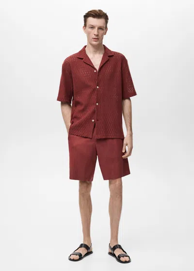 Mango Man Cotton Blouse With Openwork Detail Cherry In Red