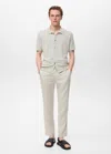Mango Man Cotton Blouse With Openwork Detail Ice Grey