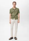 Mango Man Cotton Blouse With Openwork Detail Green