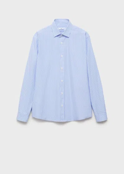 Mango Man Regular Fit Striped Cotton Shirt Sky Blue