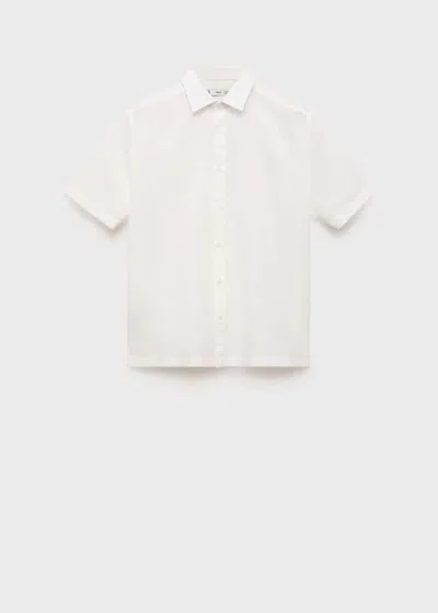 Mango Man Short Sleeve Linen-blend Shirt White