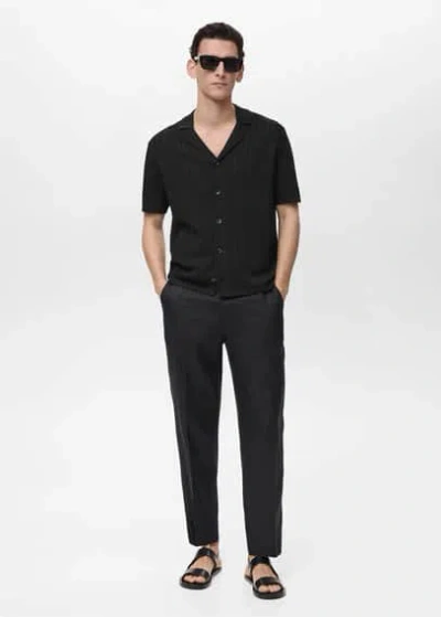 Mango Man Pointelle Detail Knit Shirt Black