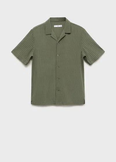 Mango Man Short Sleeve Striped Shirt Dark Green