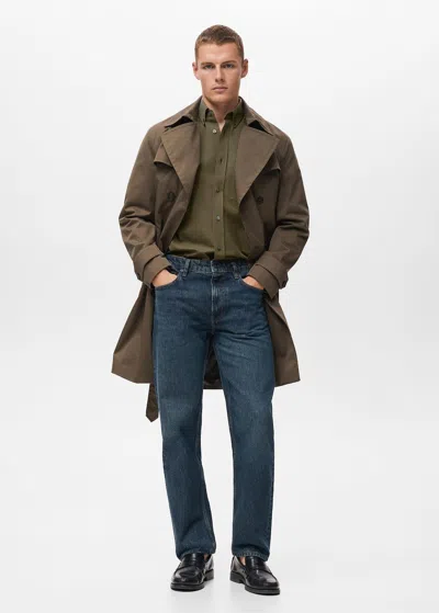 Mango Man Regular-fit 100% Cotton Shirt With Pocket In Brown