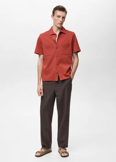 Mango Man Chest-pocket Cotton Shirt Red