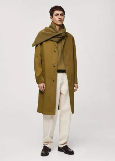 Mango Man Relaxed Fit Cotton Trench Olive Green