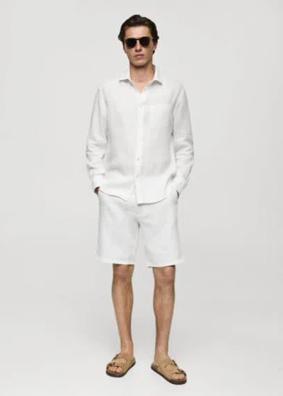 Mango Man Classic Fit 100% Linen Shirt White