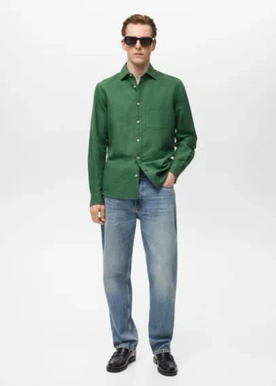 Mango Man Classic Fit Linen Shirt Billiard Green