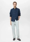Mango Man Classic Fit Linen Shirt Dark Navy
