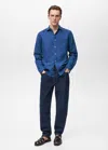 Mango Man Classic Fit Linen Shirt Ink Blue