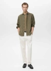 Mango Man Classic Fit Linen Shirt Khaki