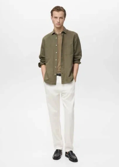 Mango Man Classic Fit Linen Shirt Khaki