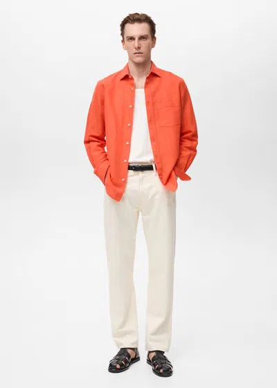 Mango Man Classic Fit Linen Shirt Orange