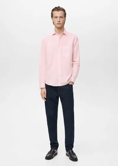 Mango Man Classic Fit Linen Shirt Pastel Pink