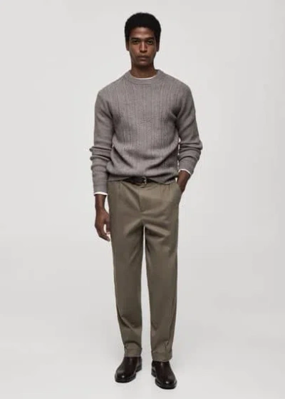Mango Man Combined Knitted Sweater Grey