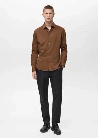 Mango Man Comfort Stretch Shirt Easy Ironing Burnt Orange