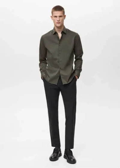 Mango Man Comfort Stretch Shirt Easy Ironing Medium Green