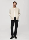 Shop Mango Man Contrasting Cotton Bomber Jacket Beige