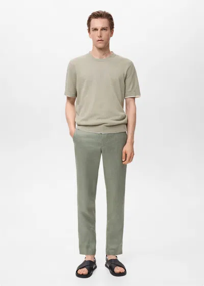 Mango Man Contrasting Cotton-blend T-shirt Khaki