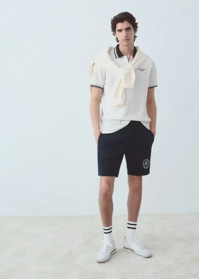 Mango Man Contrasting Neck Cotton Polo Shirt White