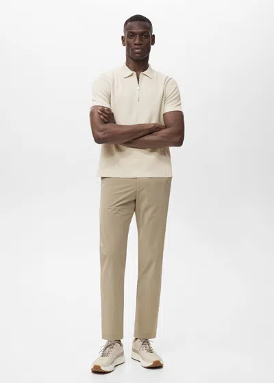 Mango Man Coolmax Fine-knit Polo Shirt With Zipper In Beige