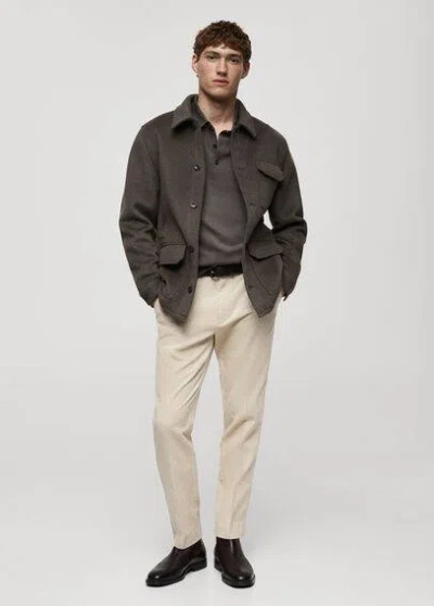 Mango Man Corduroy Regular-fit Trousers In Light/pastel Grey