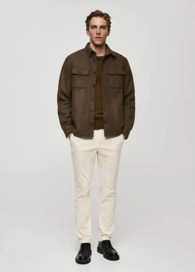 Mango Man Corduroy Slim-fit Trousers Ecru