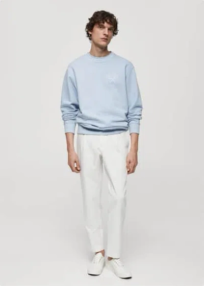 Mango Man Cotton-blend Printed Sweatshirt Sky Blue