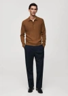 Mango Man Cotton-blend Rib-knit Polo Sweater Medium Brown In Medium Brown